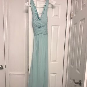 Floor length mesh open back bridesmaid dress